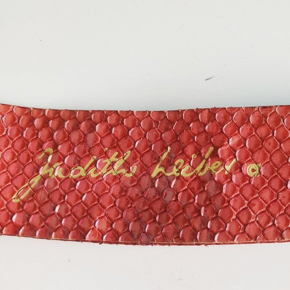 Judith Leiber adjustable snakeskin belt, large old buckle and Coral Color main image 4